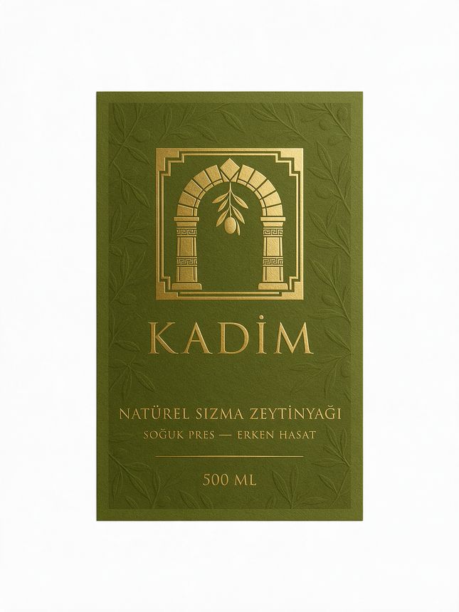 KADİM şişe etiketi, kabartma desenli